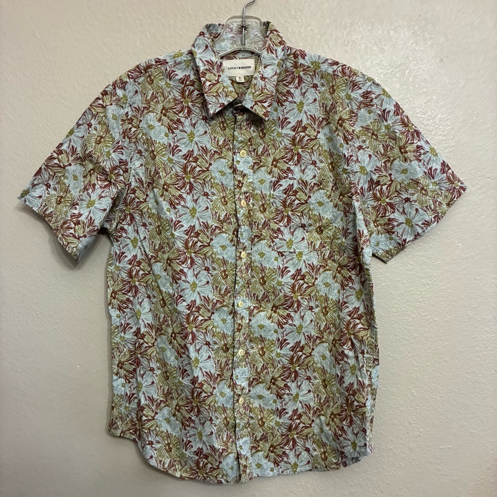Lucky Brand Men’s Floral Printed Button Down Short Sleeve Shirt Size Small